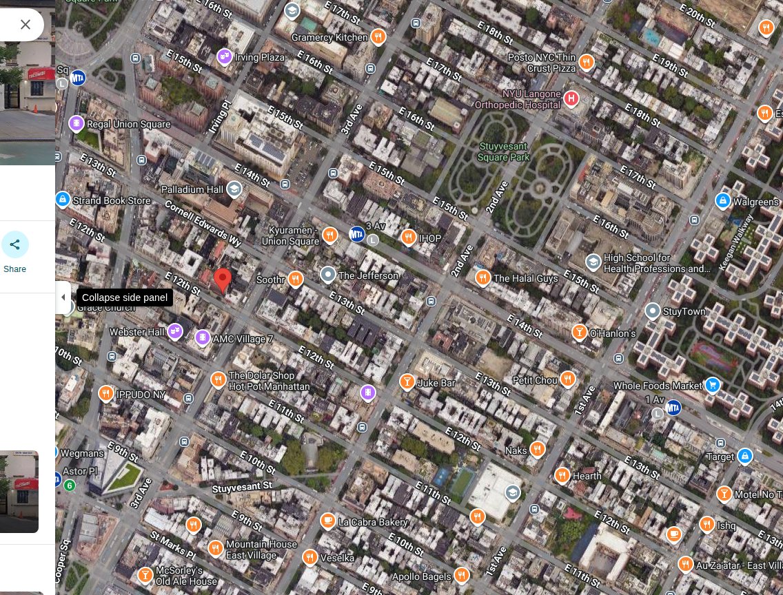Satellite view - 135 East 12th Street near Union Square